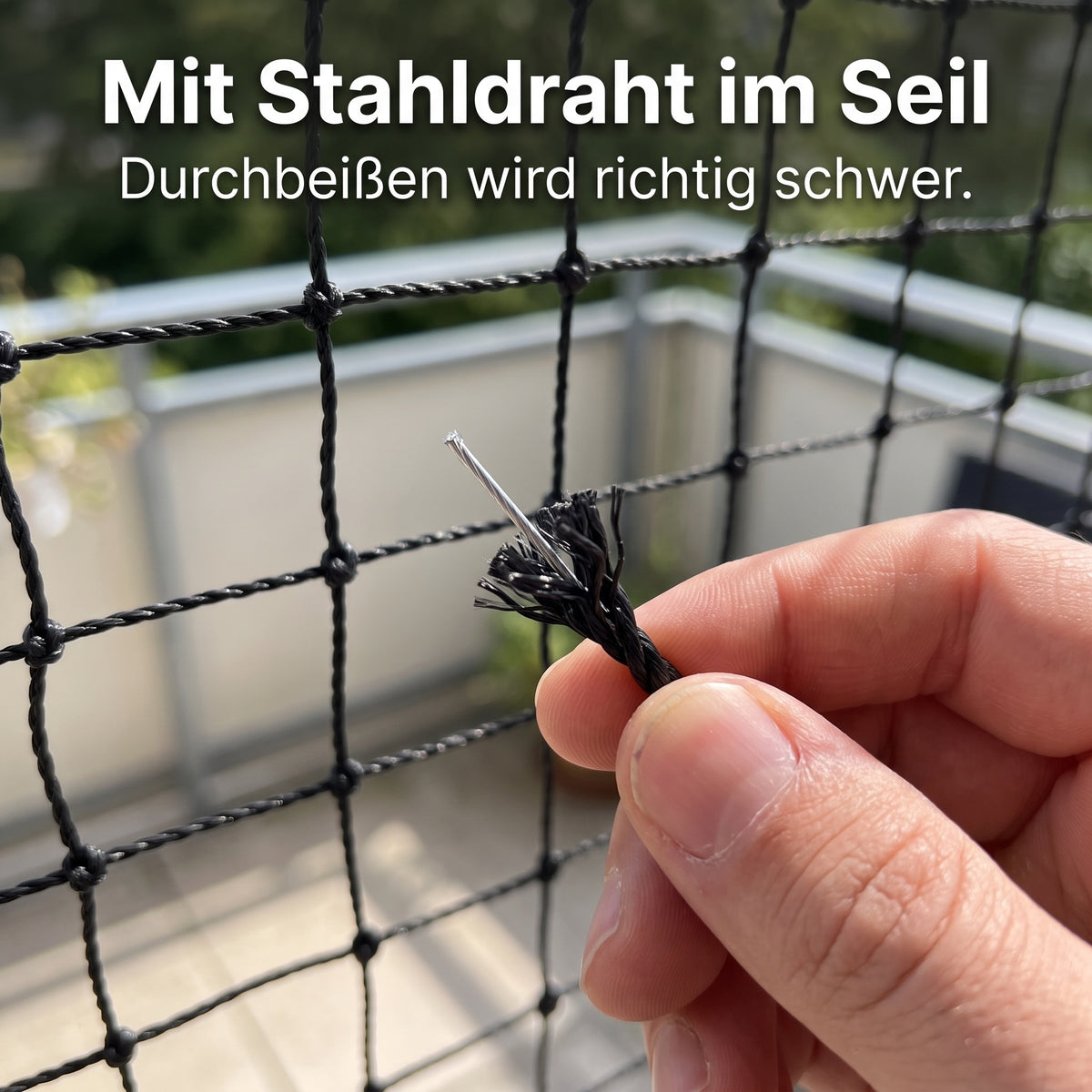 Mit Stahldraht im Seil: aufgeschnittenes Seil mit Draht