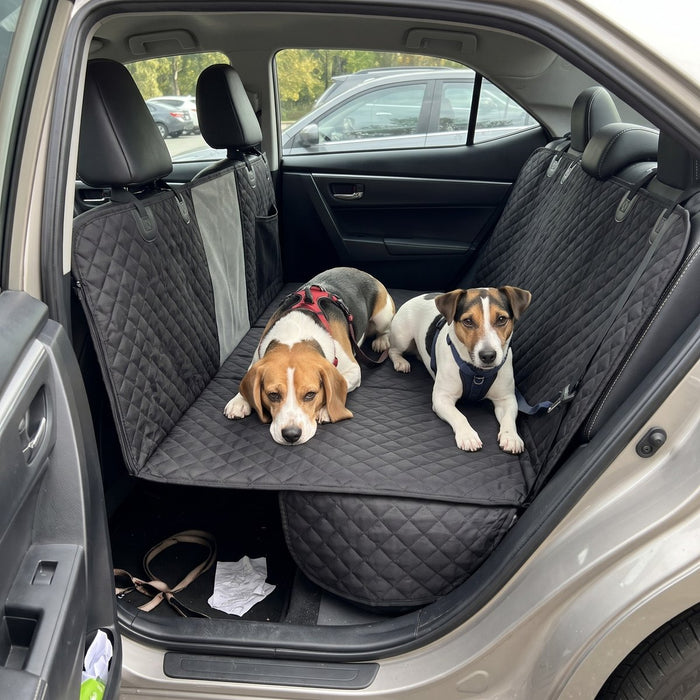 Kundenfoto: Hund auf der Lovypaw Cabin im Auto