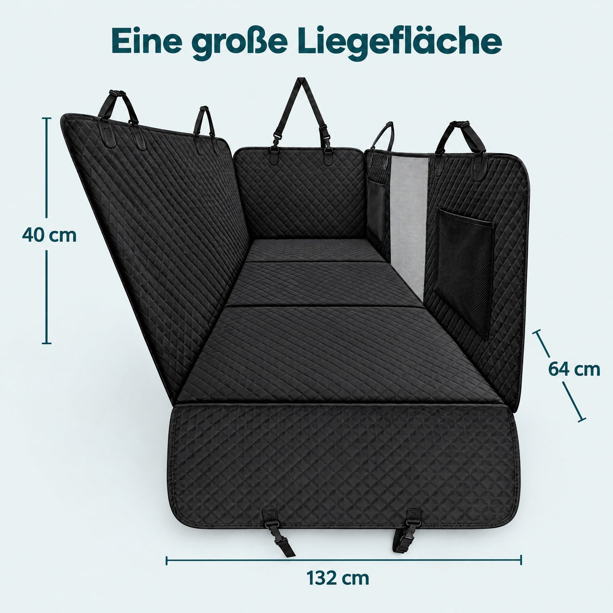 Lovypaw Cabin mit Maßen: Liegefläche 132 x 64 cm, Seitenwände 40 cm hoch