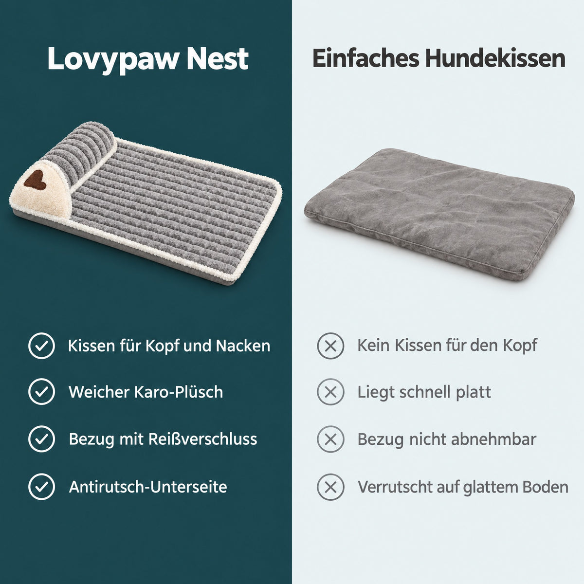 Vergleich: Lovypaw Nest gegen einfaches Hundekissen