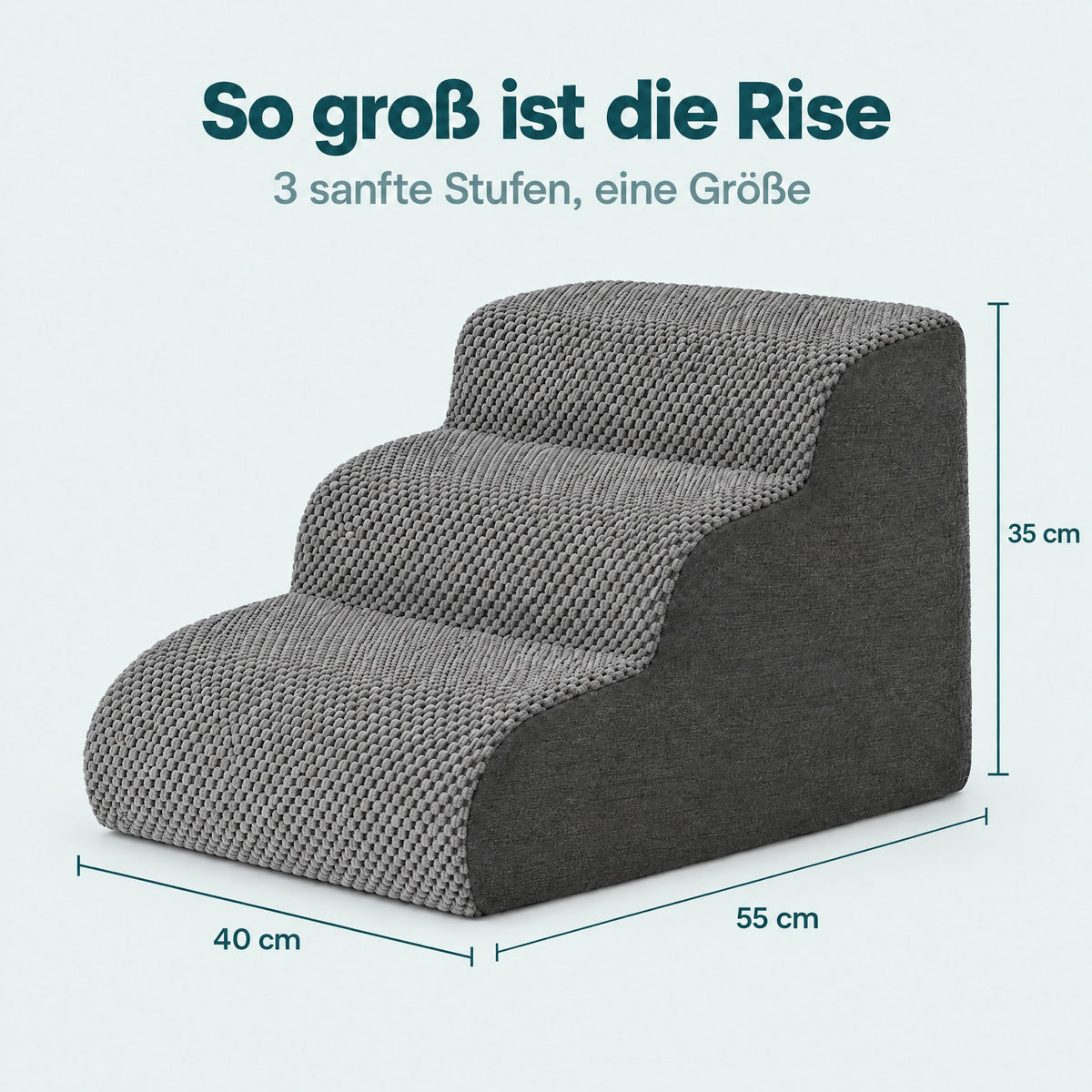 Lovypaw Rise mit Maßen: 40 cm breit, 55 cm lang, 35 cm hoch, 3 sanfte Stufen